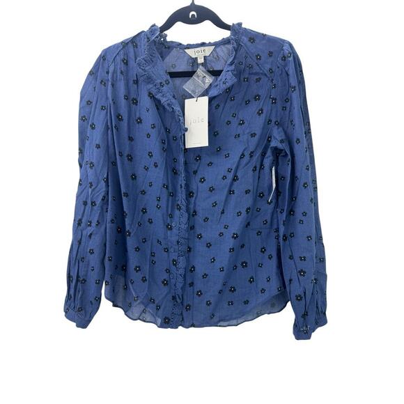 Joie Multi Alain Floral Semi-Sheer Long Sleeve Shirt Blue Size Small NWT - Picture 8 of 12